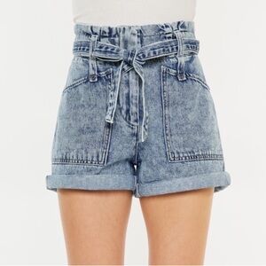 NWT Kancan Nieve Ultra High Rise Paper Bag Waist Acid Wash Denim Shorts